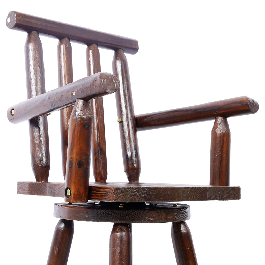 Rustic Bar Stool with Wide Armrest and 360° Swivel - Dark Brown or Light Brown