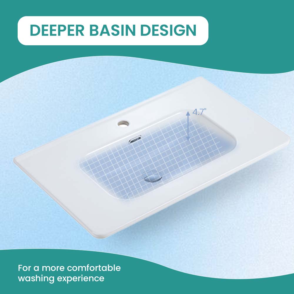 Glossy White Ceramic Integrated Bathroom Sink with Sleek Design - Gloss White