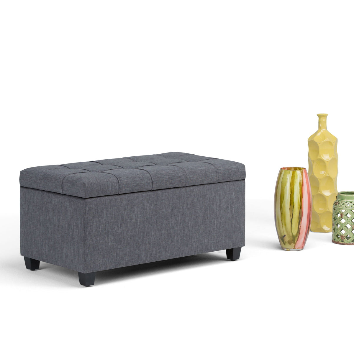 Upholstered Storage Ottoman Bench with Safety Hinge - Multiple Colors