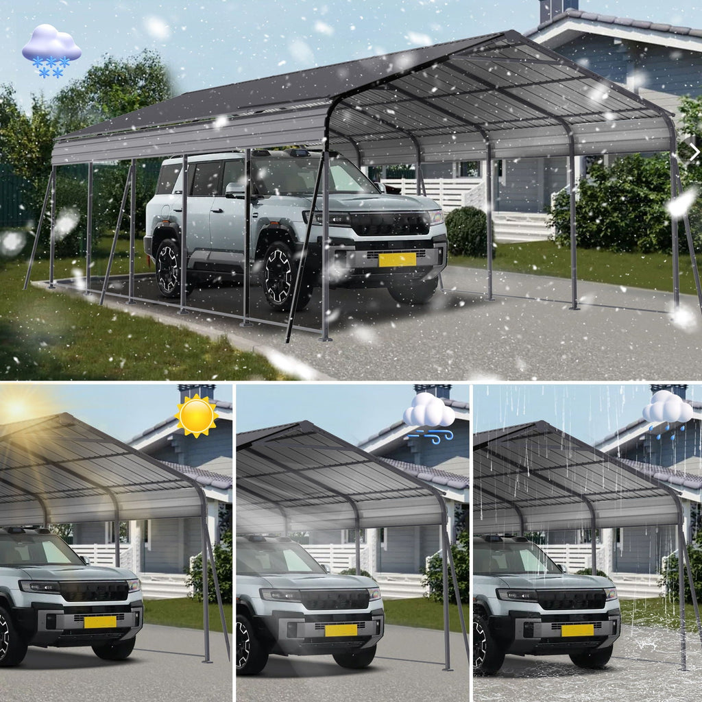 Heavy Duty Metal Carport with Galvanized Steel Roof - Gray