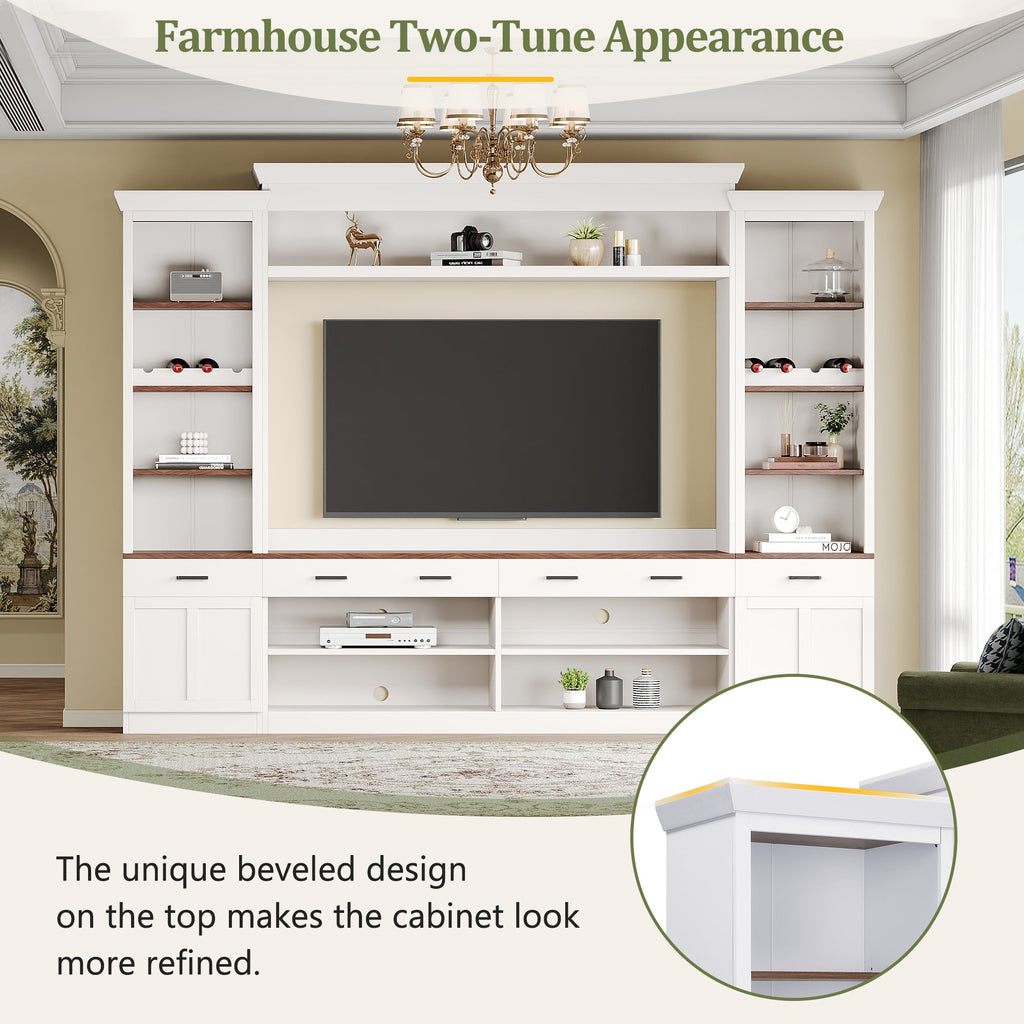Farmhouse 4-Piece Entertainment Center with Bookshelf for TVs Up to 70" - Walnut MDF