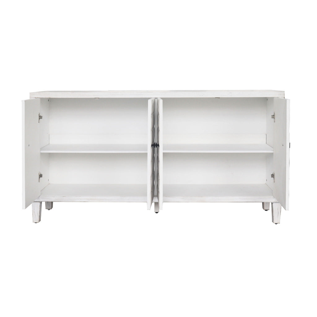 White Wash 4-Door Sideboard Cabinet with Adjustable Shelves