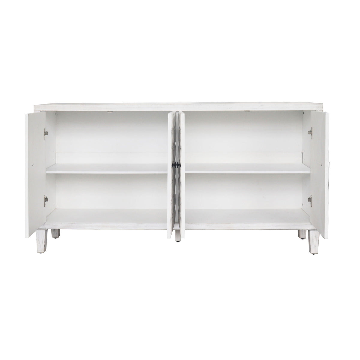 White Wash 4-Door Sideboard Cabinet with Adjustable Shelves