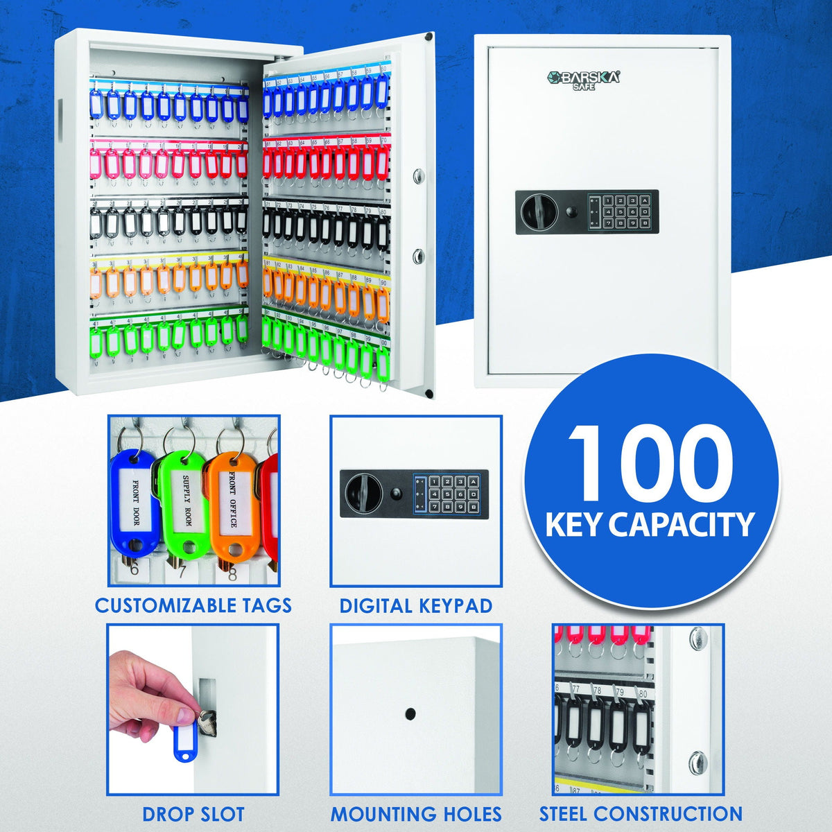 White Digital Keypad Wall Safe Key Cabinet with Secure Steel Construction