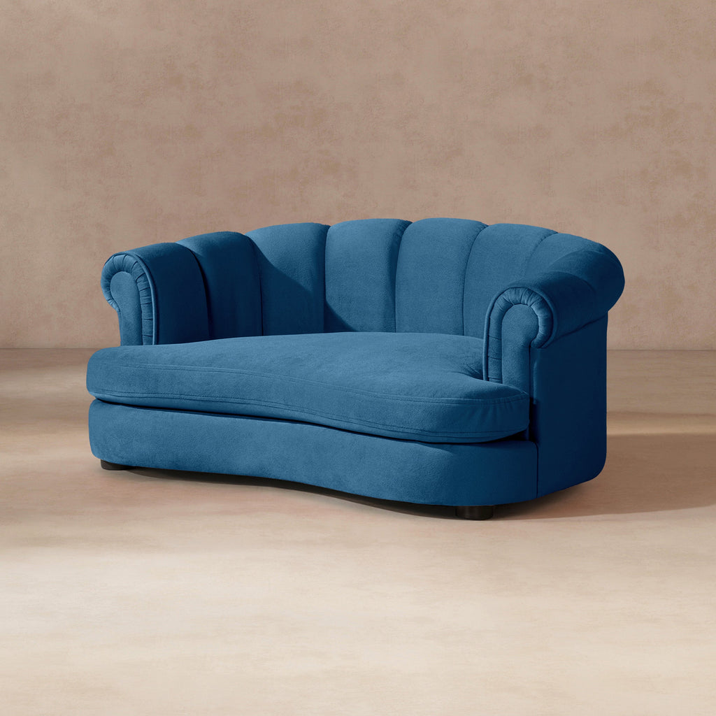 Halle 35.5" Rolled Arm Channel-Tufted Dog Sofa Bed with Velvet Upholstery - Satin