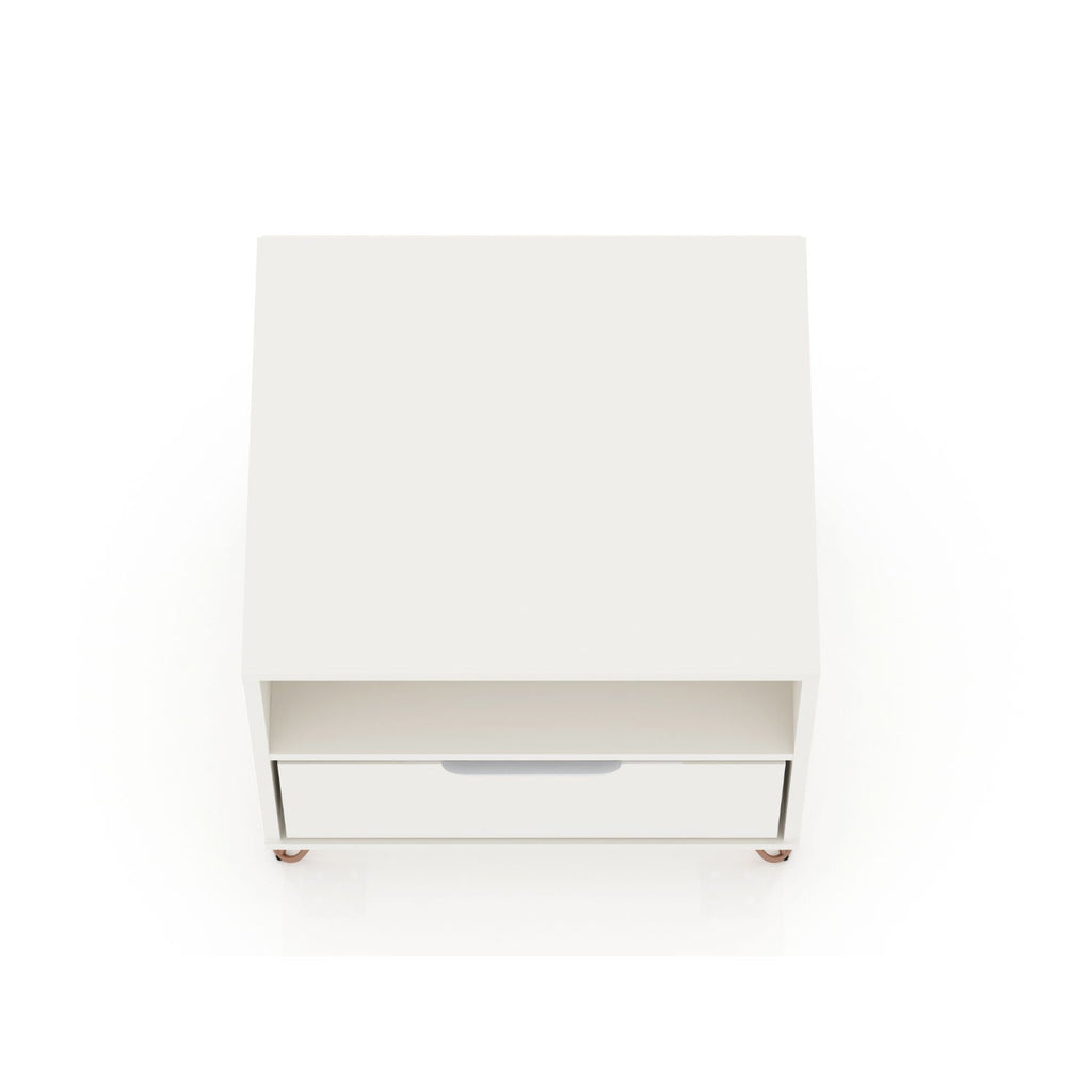 White Nightstand with 1 Drawer and Metal Legs - Rockefeller