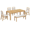 Extendable Dining Table Set with 4 Upholstered Chairs and 1 Bench