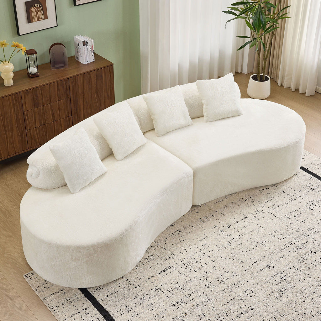 Modern Curved Sofa With Pillows - Fabric Stationary Sofa