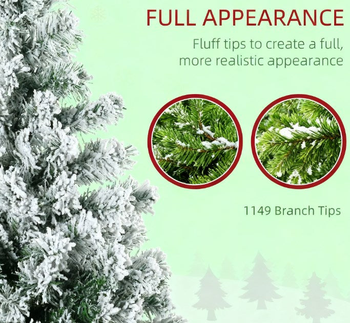 Artificial Snow Christmas Tree with Frosted Branches and LED Lights - Green