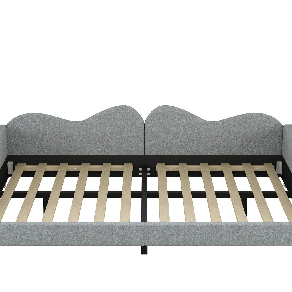 Upholstered Daybed with Cloud-Shaped Backrest - Full Size, Sherpa Fabric