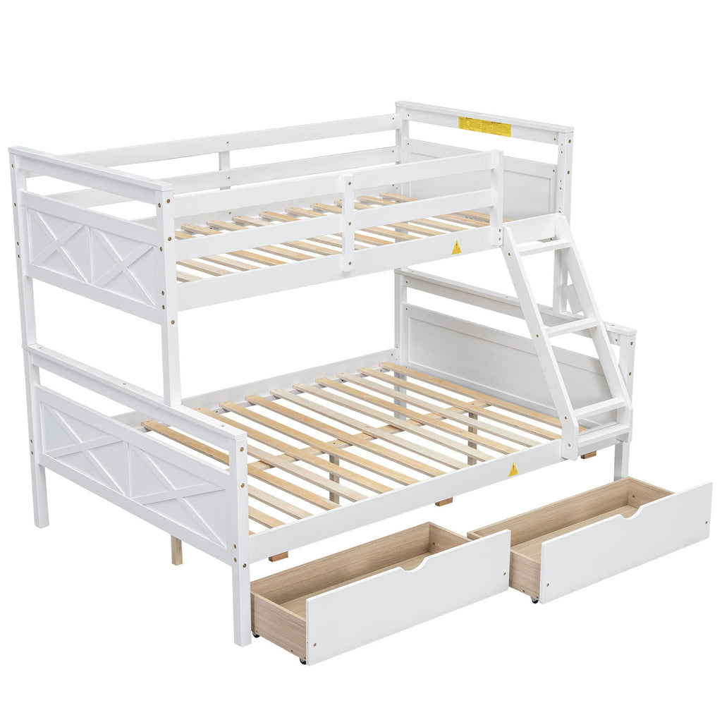 Twin Over Full Bunk Bed with Ladder and Storage Options - White or Dark Gray