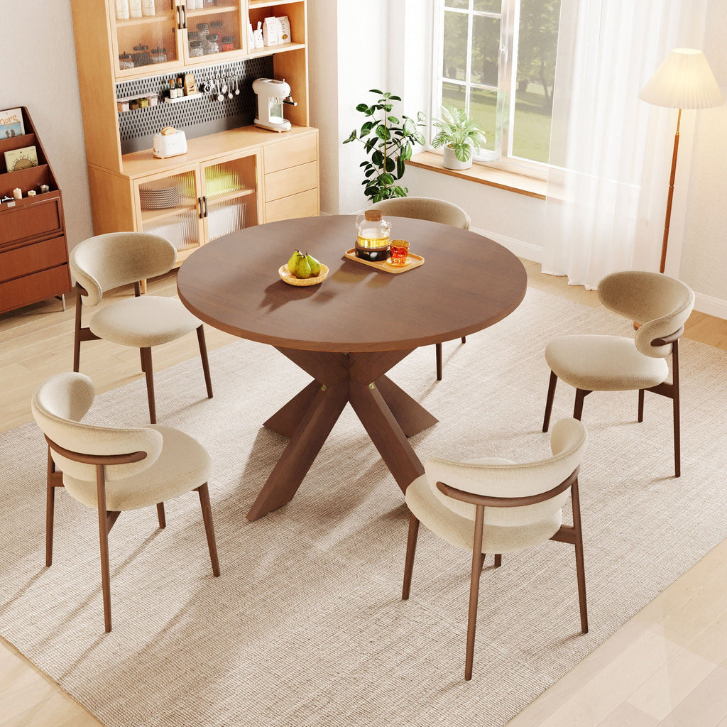 Round Dining Table with Durable MDF Construction - Cherry