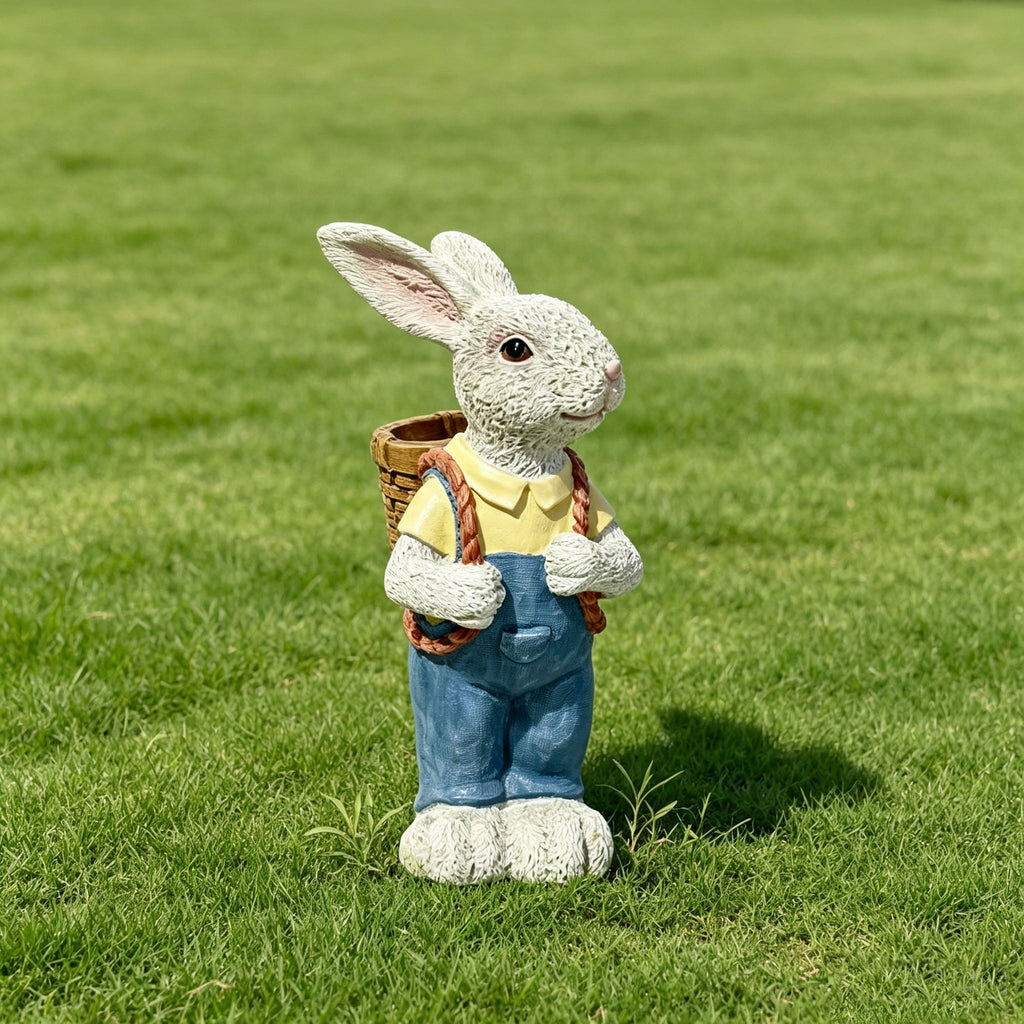Simulated Couple Rabbit Statue Flower Pot Ornament with Planter - Multi-Color
