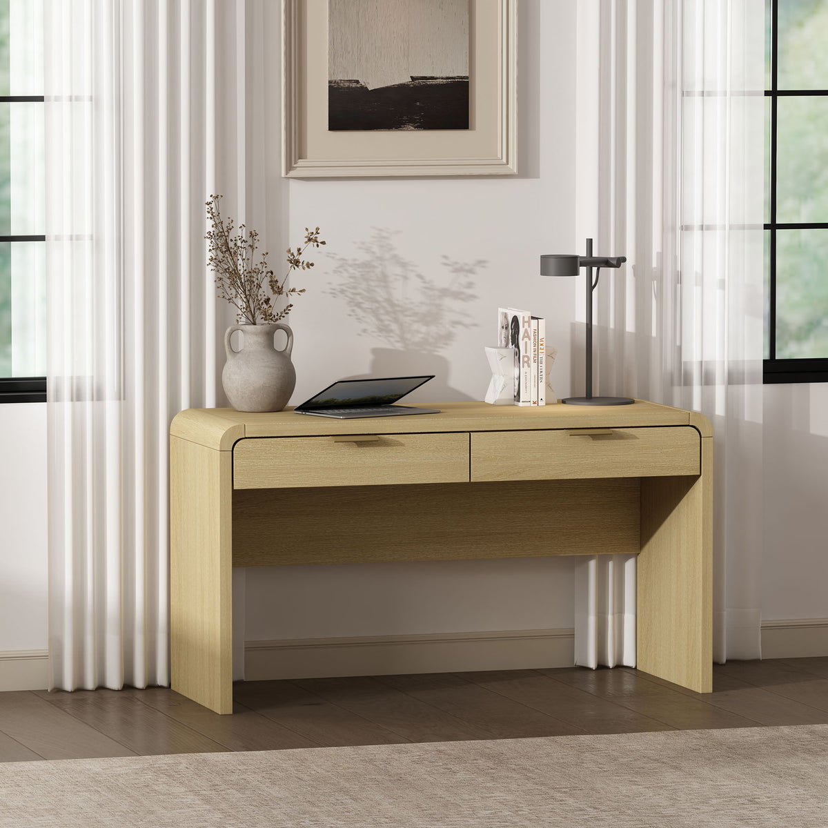 Oak Office Desk with 2 Drawers - Modern Style - Grace