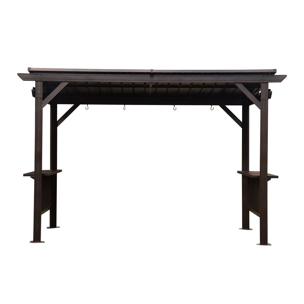 6.5x12FT Hardtop Grill Gazebo with Side Shelves - Brown