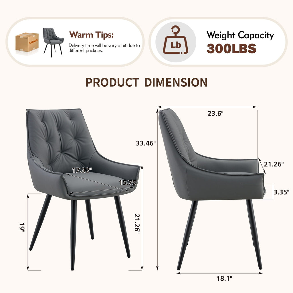 Dark Gray Dining Kitchen Chairs, Flat Back (Set of 2) with Metal Legs
