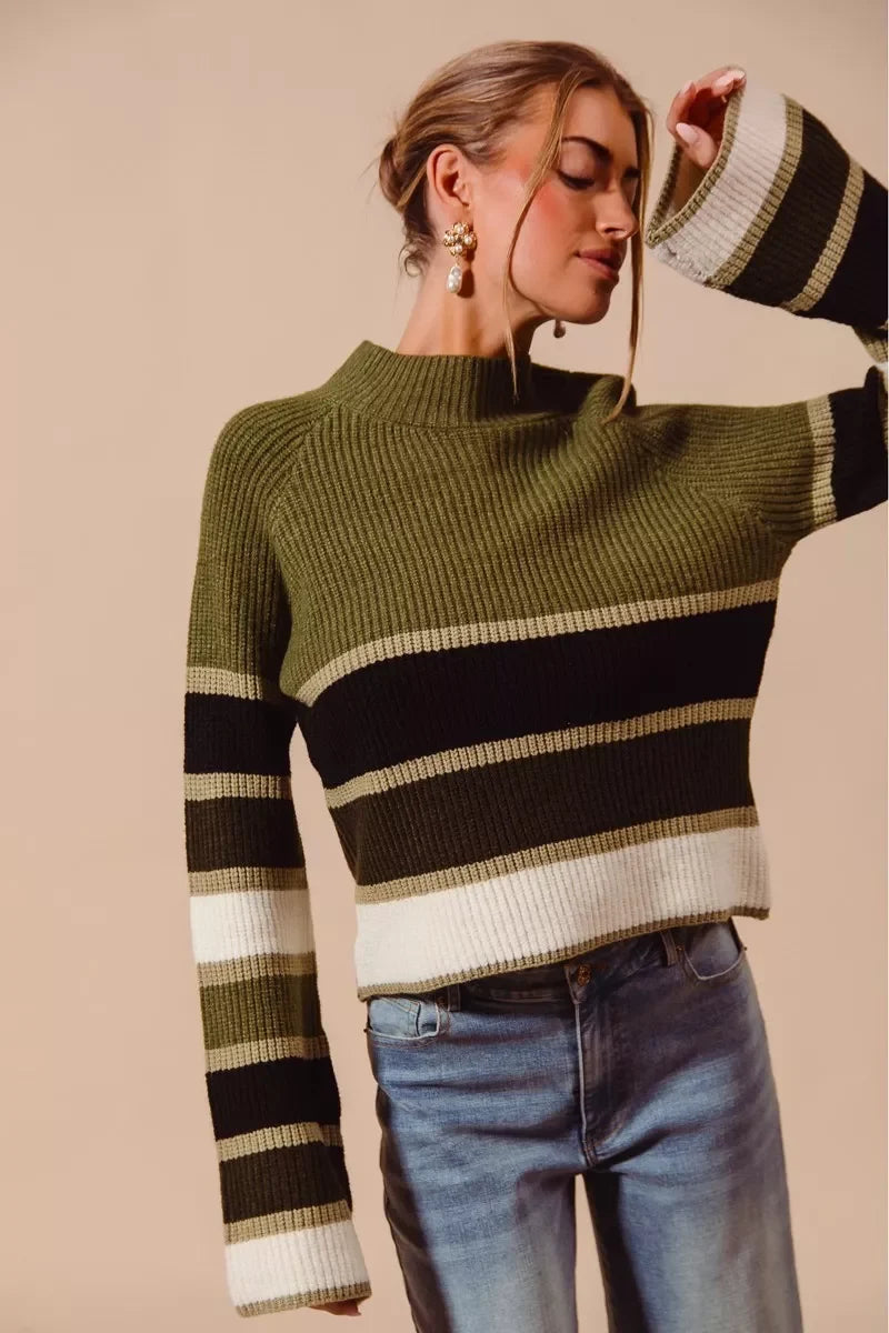 SO ME Multi Color Striped Mock Neck Sweater