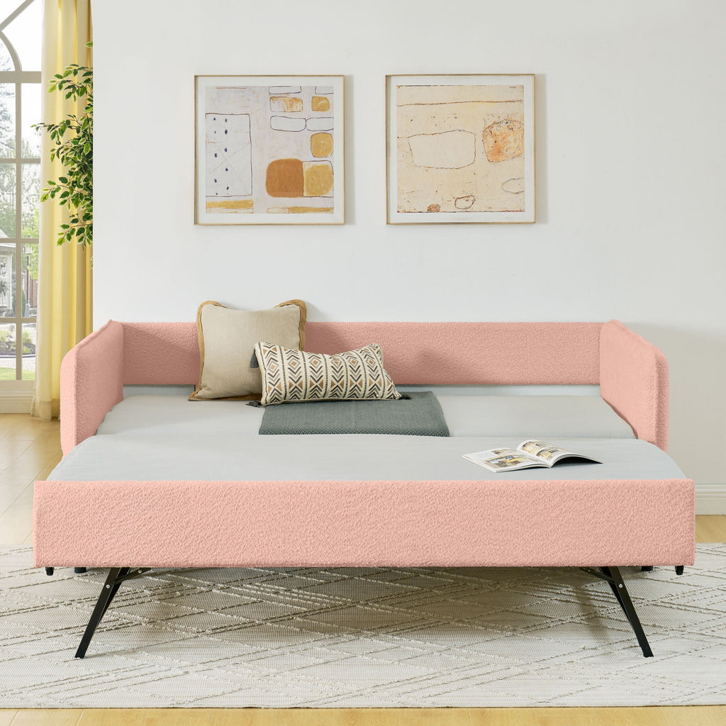 Upholstered Daybed With Pop Up Trundle - Fabric Trundle Bed in Multiple Colors