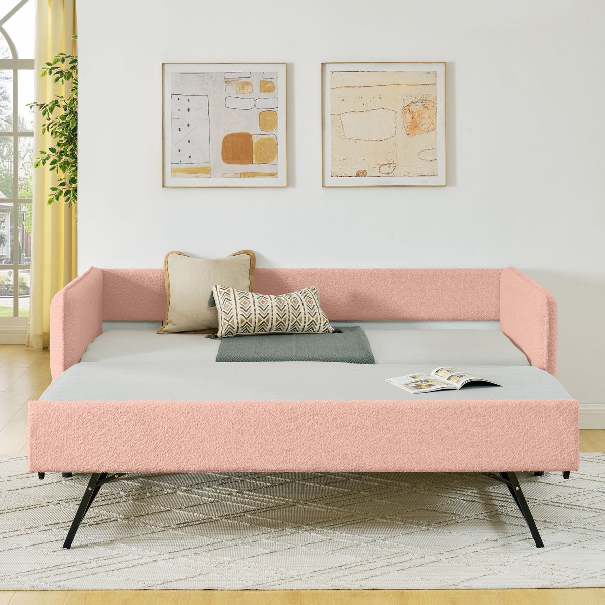 Upholstered Daybed With Pop Up Trundle - Fabric Trundle Bed in Multiple Colors