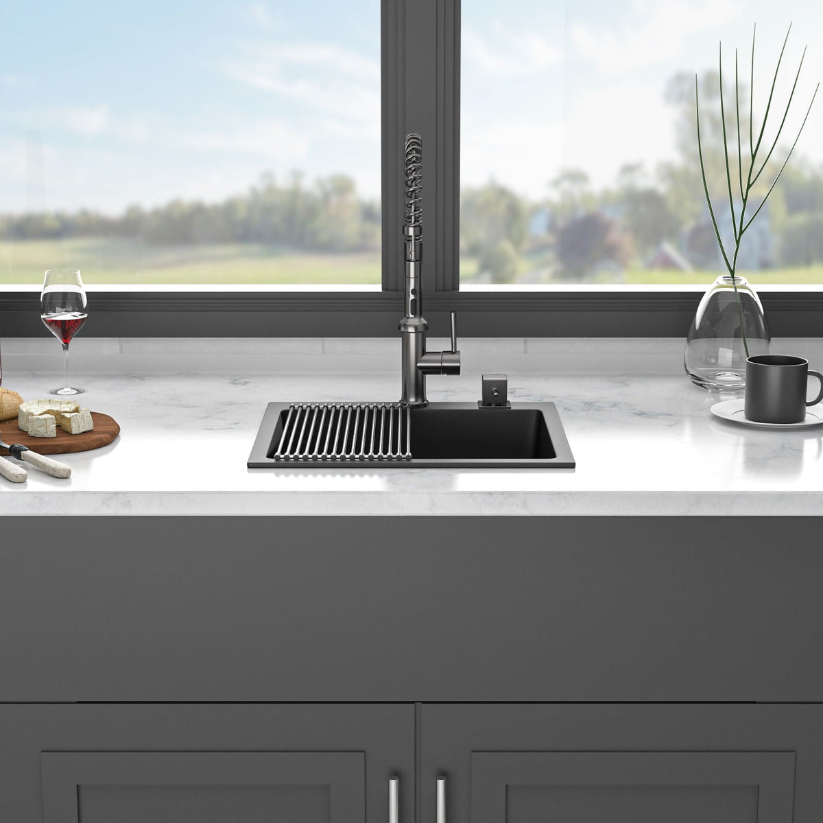 Quartz Kitchen Sink with Durable Design - Black or White