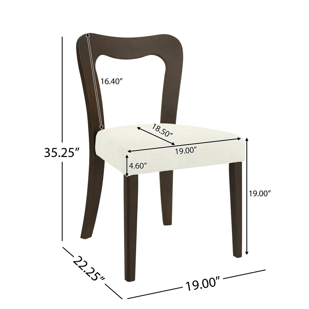 Dining Chair Without Arm Set of 2 with Rubberwood Frame - Dark Brown + Beige