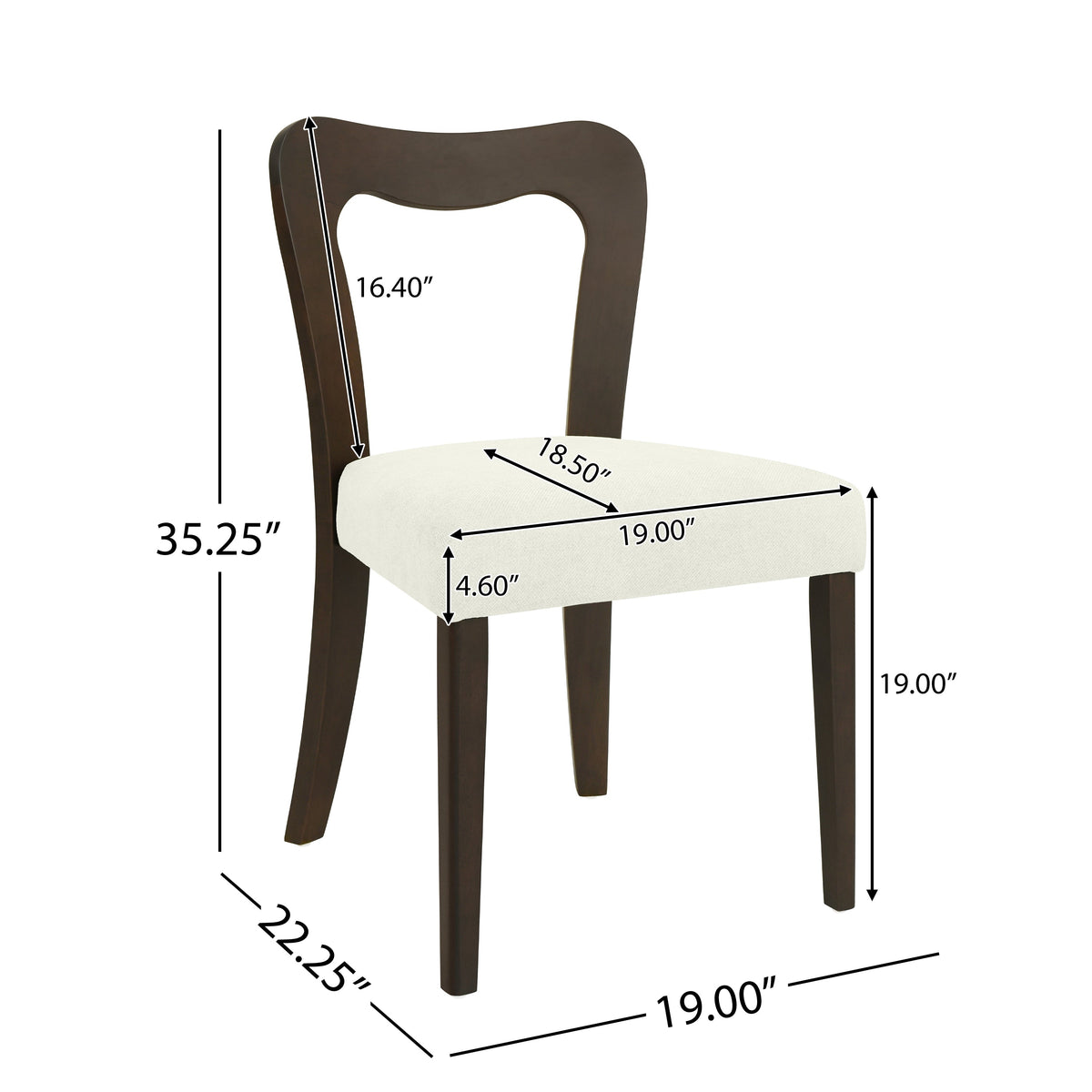 Dining Chair Without Arm Set of 2 with Rubberwood Frame - Dark Brown + Beige