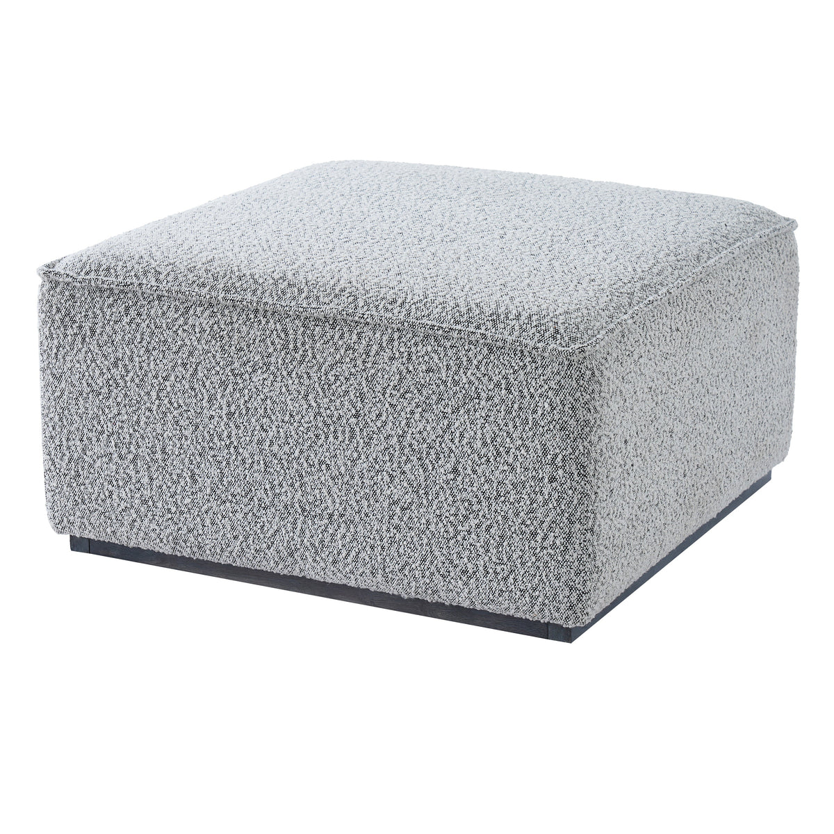 Square Upholstered Ottoman with Solid Wood Legs - Black-and-White Fabric
