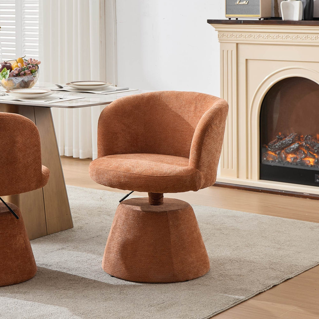Adjustable Height Swivel Bar Stool with Chenille Upholstery - Terracotta