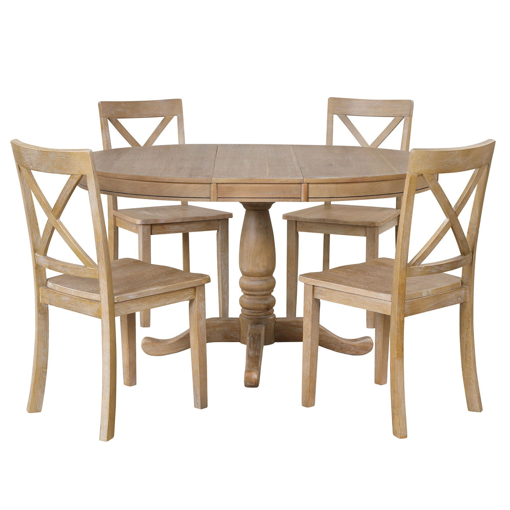 Modern Dining Table Set for 4 with Curved Back Chairs - Beige or Light Brown