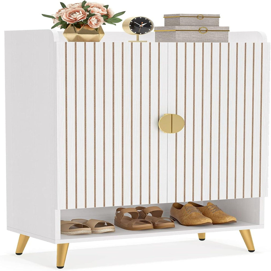 Shoe Cabinet With Doors, 7 Tier Storage Organizer with Adjustable Shelves - Dark Brown, Light Brown, or White