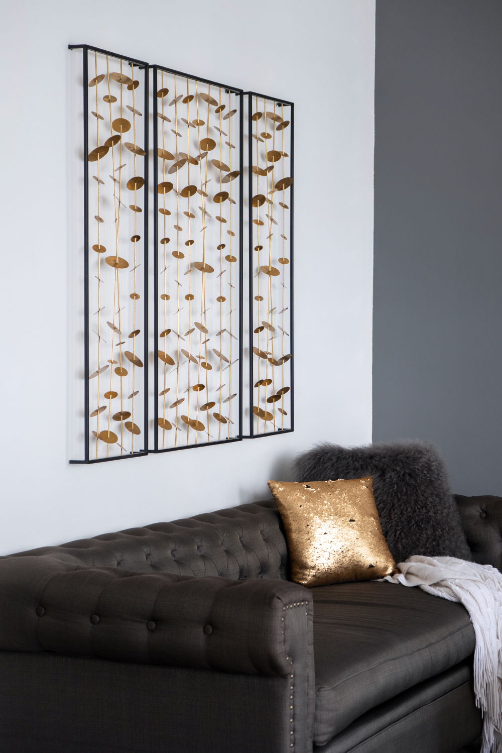 Metal Decorative Wall Art with Frame - Set of 3 - Gold