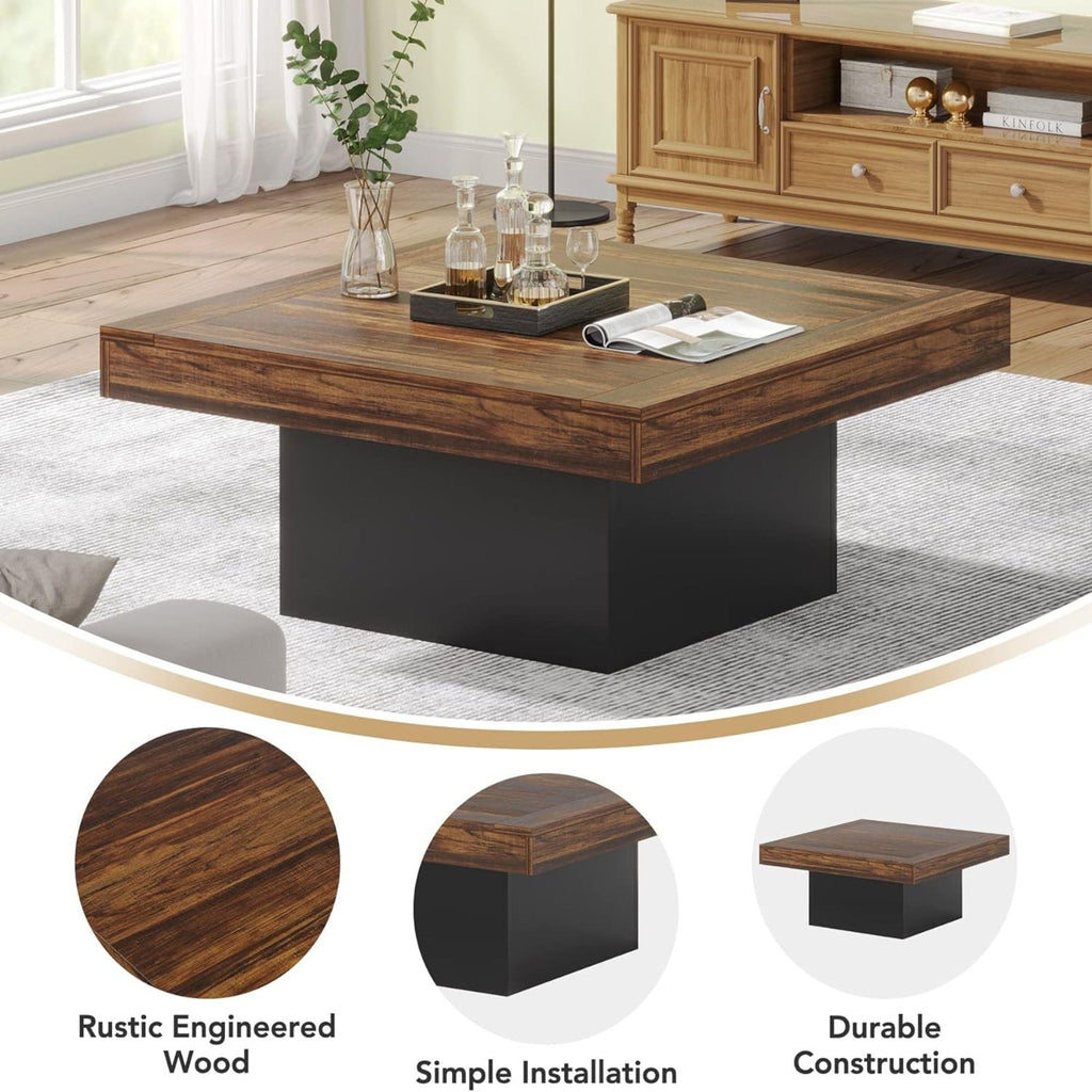 LED Coffee Table with Adjustable Lighting - Rustic Brown