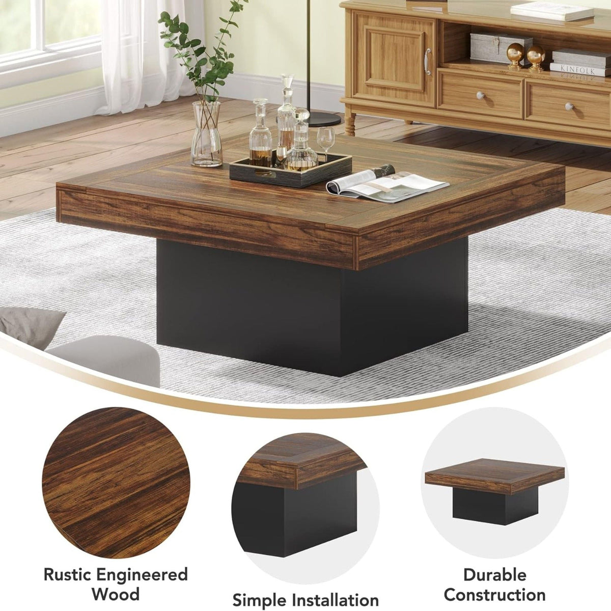 LED Coffee Table with Adjustable Lighting - Rustic Brown