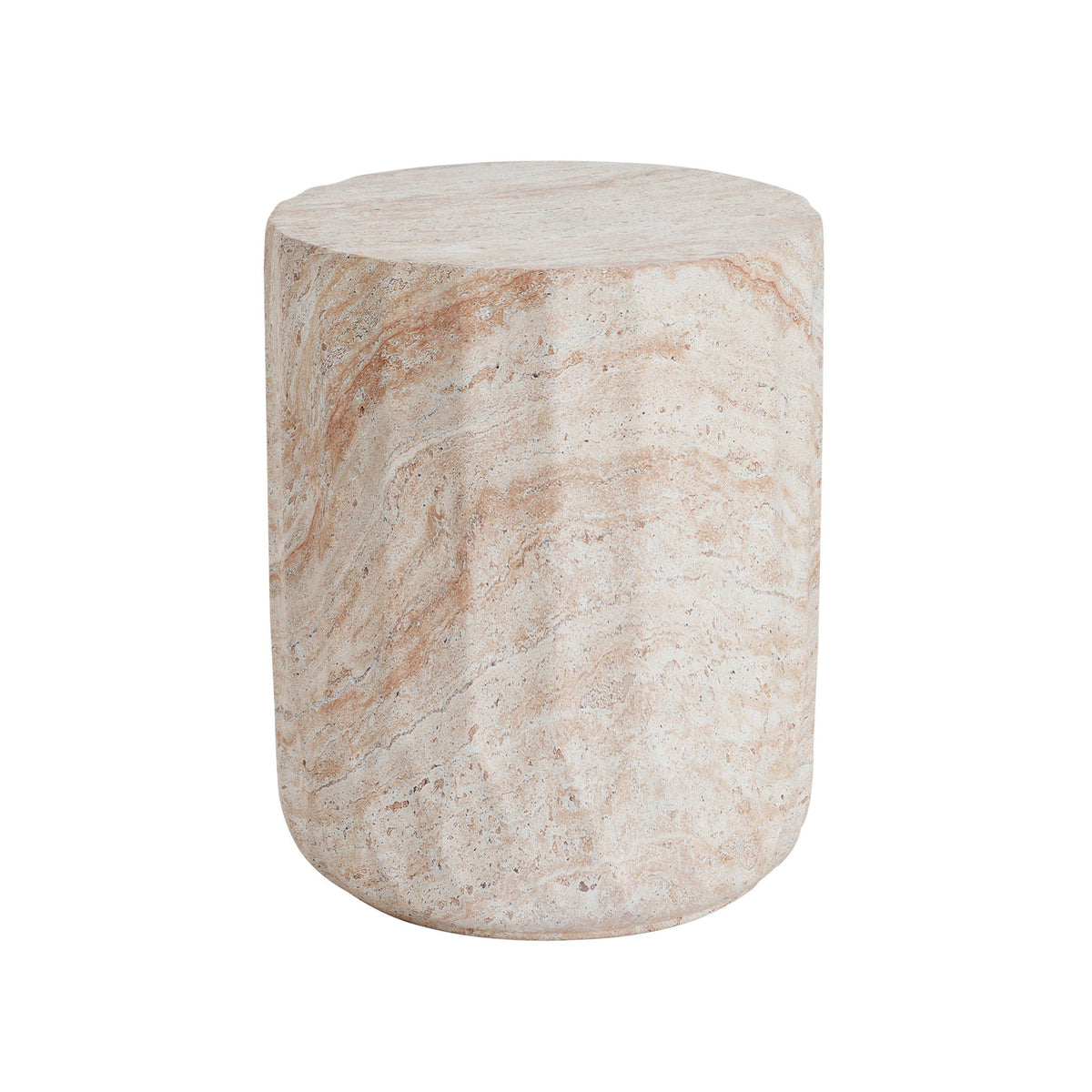 Lightweight Concrete Side Table with Cylinder Design - Beige