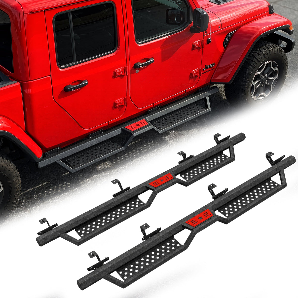 Hexagonal Style Running Boards with Carbon Steel Construction - Black