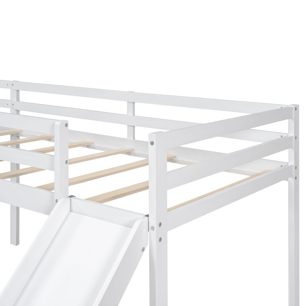 L Shaped Loft Bed with Slide and Ladder - Twin Size, Solid Wood - White or Dark Gray