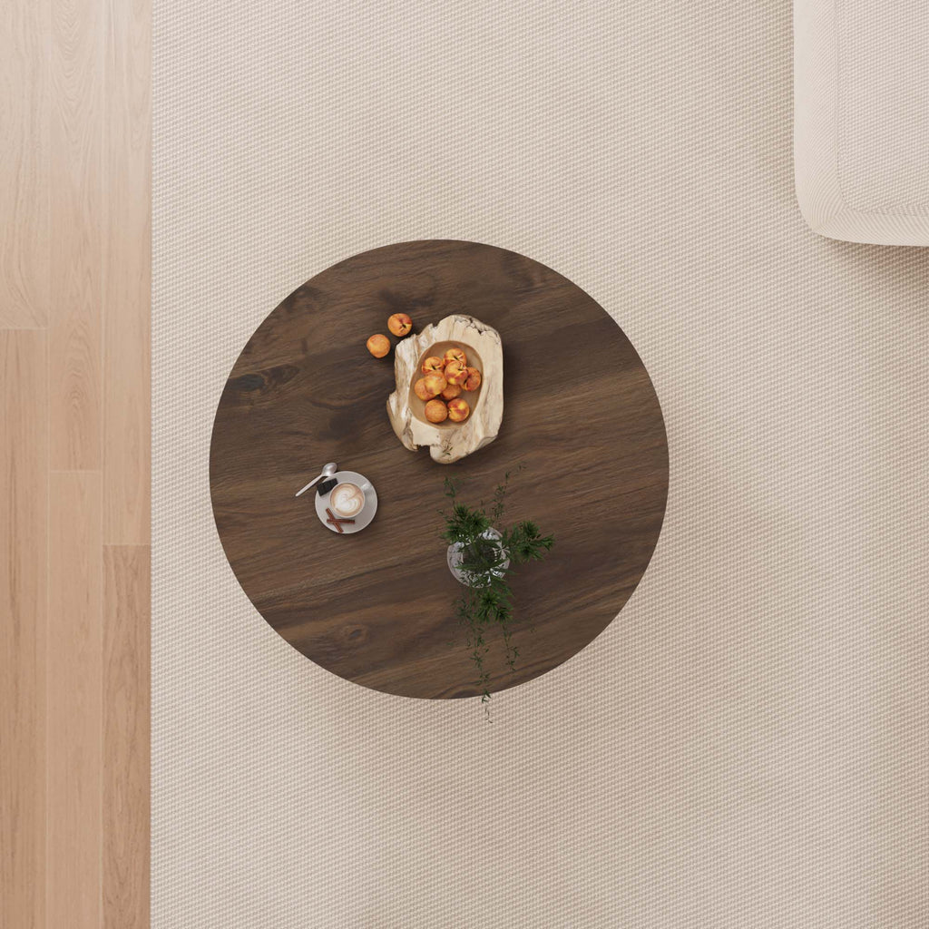 Modern Circular Coffee Table with Stripe Design and Storage Space - Light Brown or Dark Brown