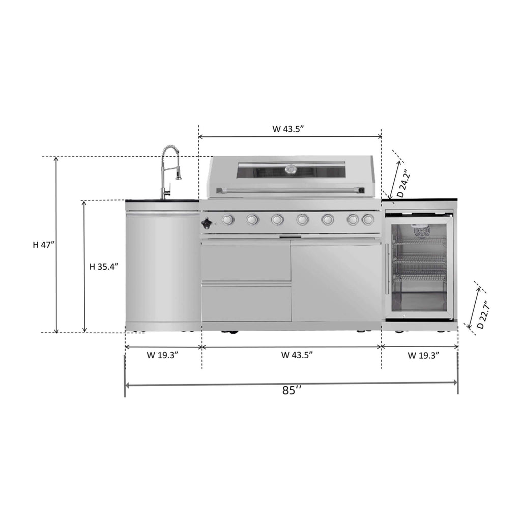 Verona 44-Inch 6-Burner 85K BTU Stainless Steel Outdoor BBQ Kitchen Grill Island With Wine Cooler, Rotisserie Kit, And Storage Cabinets (SAK97105)