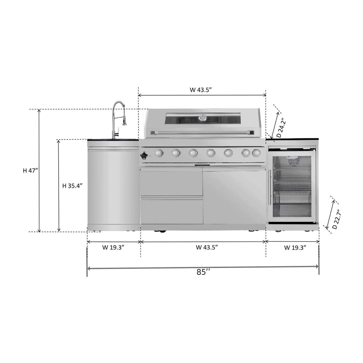 Verona 44-Inch 6-Burner 85K BTU Stainless Steel Outdoor BBQ Kitchen Grill Island With Wine Cooler, Rotisserie Kit, And Storage Cabinets (SAK97105)
