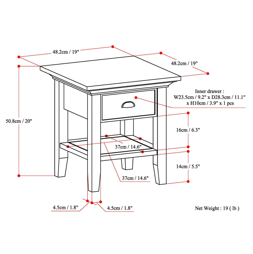 Solid Wood End Table with Storage Drawer - Light Brown