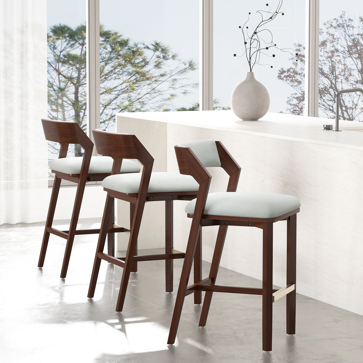 Bar Height Barstool with Backrest - Pearl Silver, White, Black, Dark Green