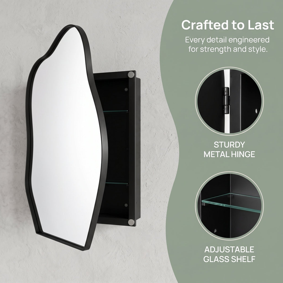 Irregular Cloud-Shaped Medicine Cabinet with Adjustable Glass Shelves - Matte