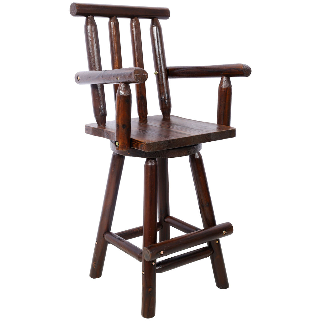 Rustic Bar Stool with Wide Armrest and 360° Swivel - Dark Brown or Light Brown