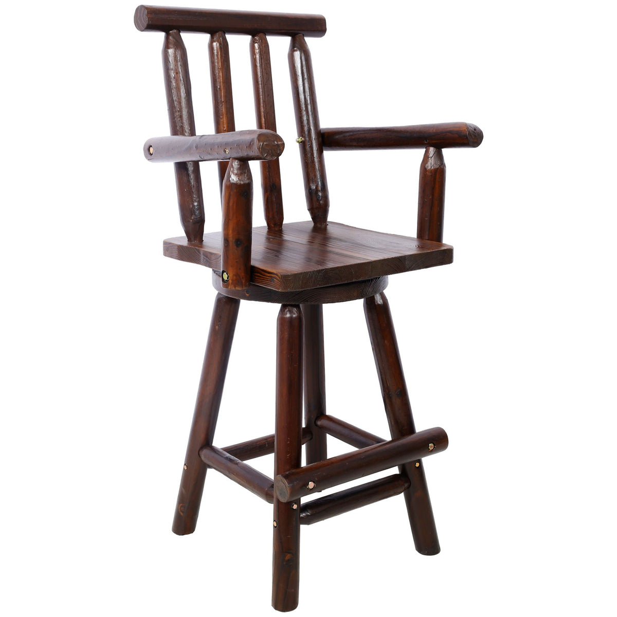 Rustic Bar Stool with Wide Armrest and 360° Swivel - Dark Brown or Light Brown