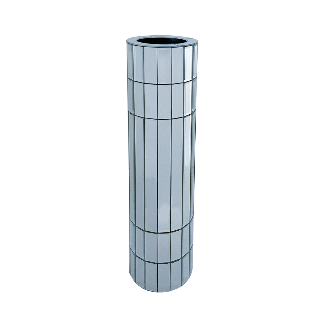 Mirrored Tall Floor Vase with Glass Panels - Silver