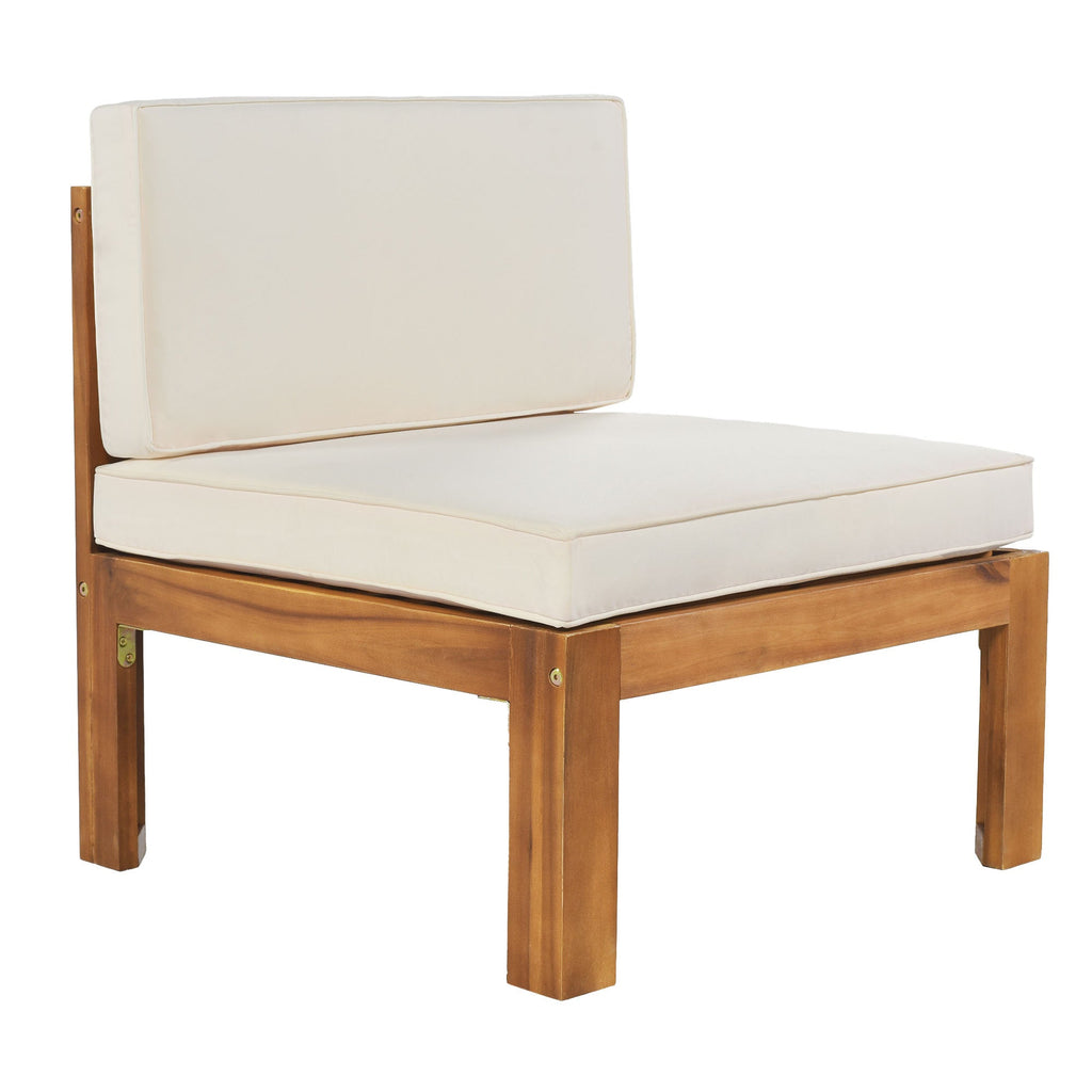 Acacia Wood Outdoor Sectional Sofa Set with Water-Resistant Cushions - Beige