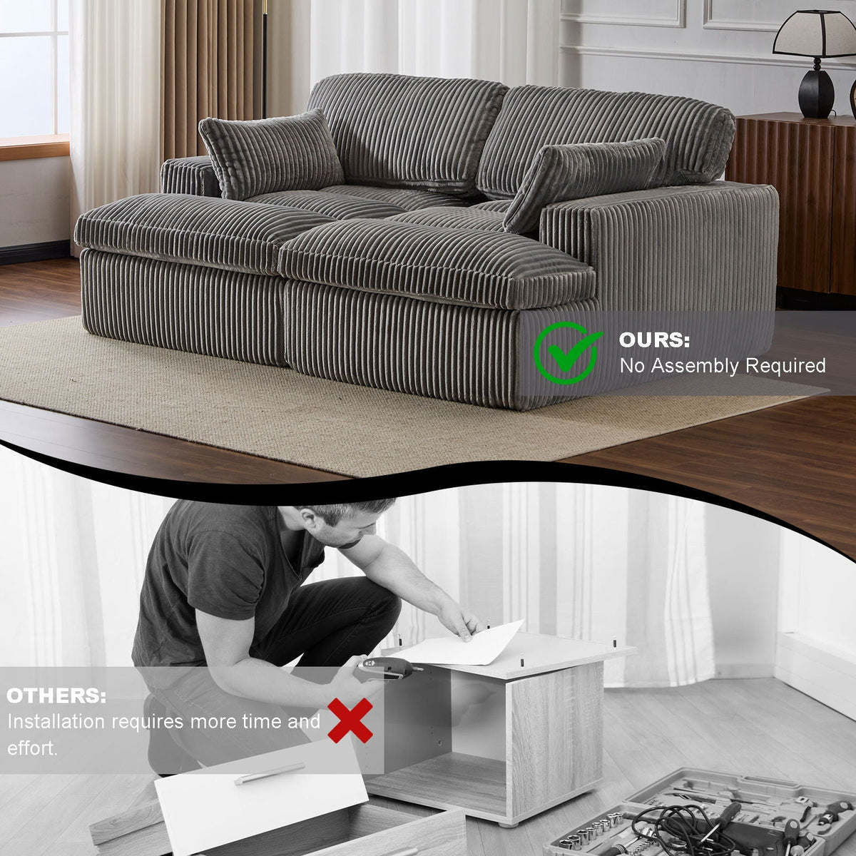 Double Chaise Lounge Chair, Oversized Upholstered Sleeper Cloud Couch