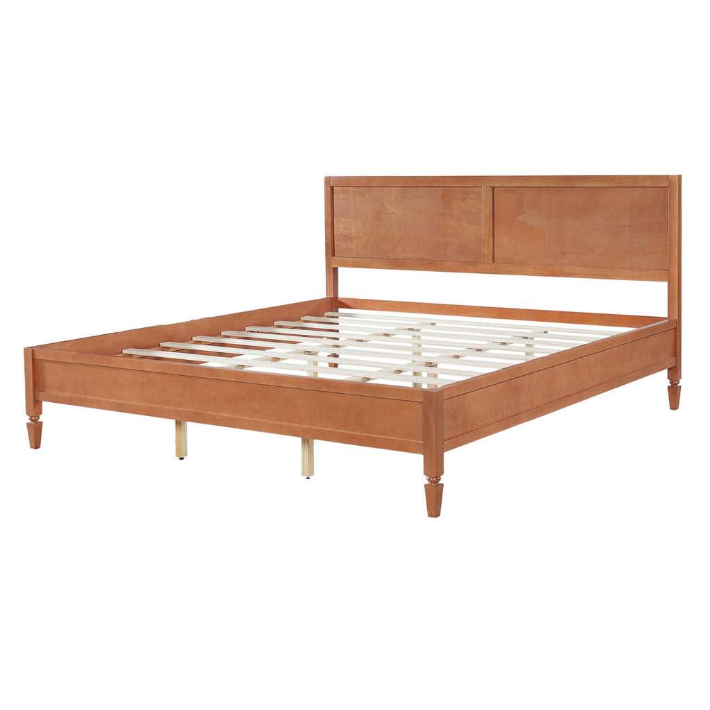 King Size Wood Platform Bed Frame with Classic Headboard - Brown or Natural