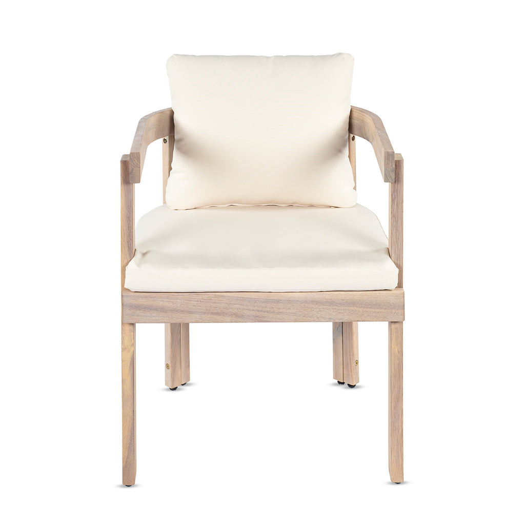 Acacia Wood Dining Chairs Set of 2 with Armrests and Cream Cushions