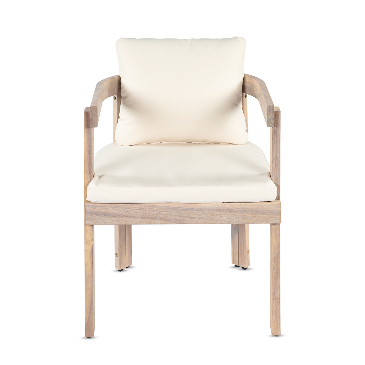 Acacia Wood Dining Chairs Set of 2 with Armrests and Cream Cushions